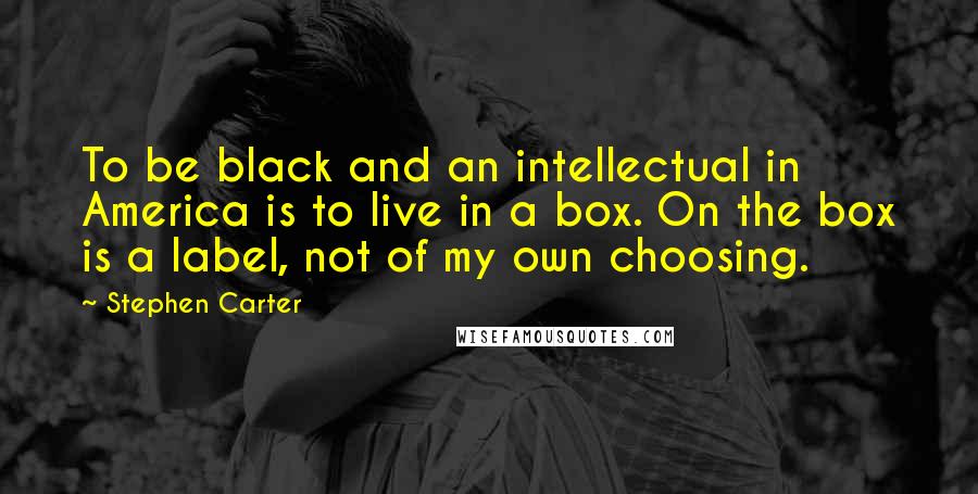 Stephen Carter quotes: To be black and an intellectual in America is to live in a box. On the box is a label, not of my own choosing.