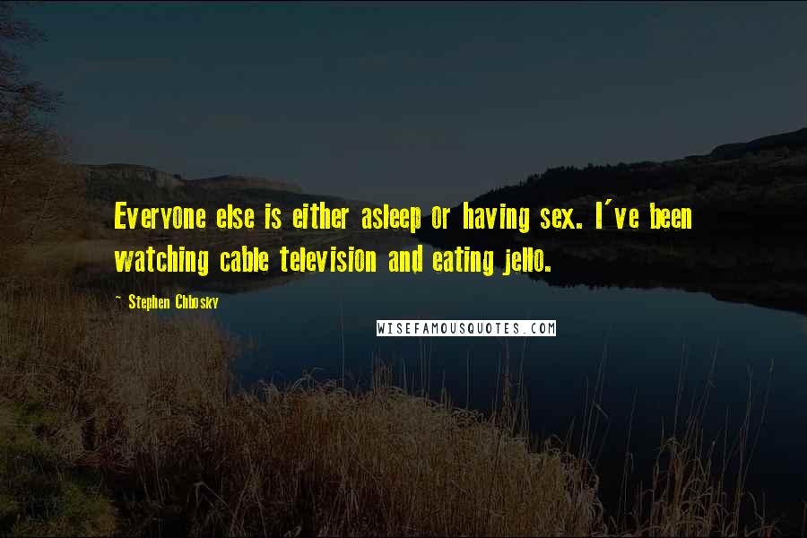 Stephen Chbosky quotes: Everyone else is either asleep or having sex. I've been watching cable television and eating jello.
