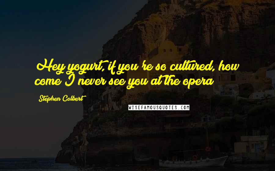 Stephen Colbert quotes: Hey yogurt, if you're so cultured, how come I never see you at the opera?