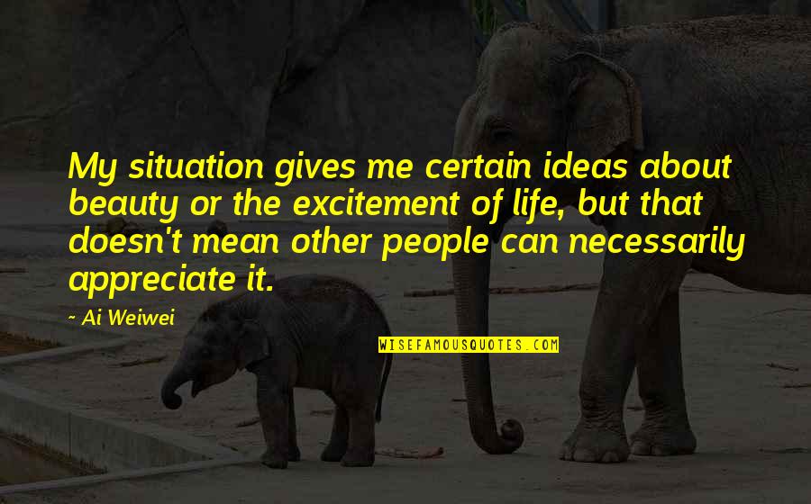 Stephen Fleming Ministries Quotes By Ai Weiwei: My situation gives me certain ideas about beauty Stephen Fleming Ministries Quotes By Ai Weiwei: My situation gives me certain ideas about beauty
