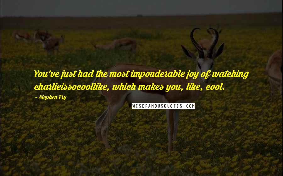 Stephen Fry quotes: You've just had the most imponderable joy of watching charlieissocoollike, which makes you, like, cool.