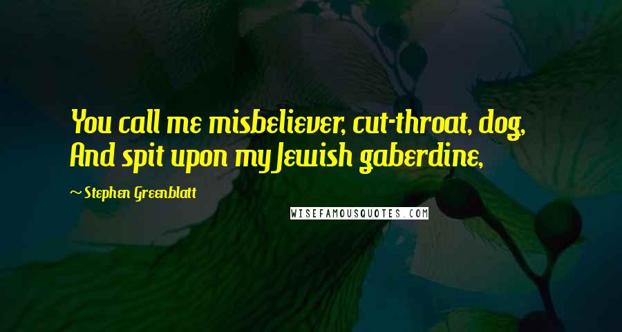 Stephen Greenblatt quotes: You call me misbeliever, cut-throat, dog, And spit upon my Jewish gaberdine,