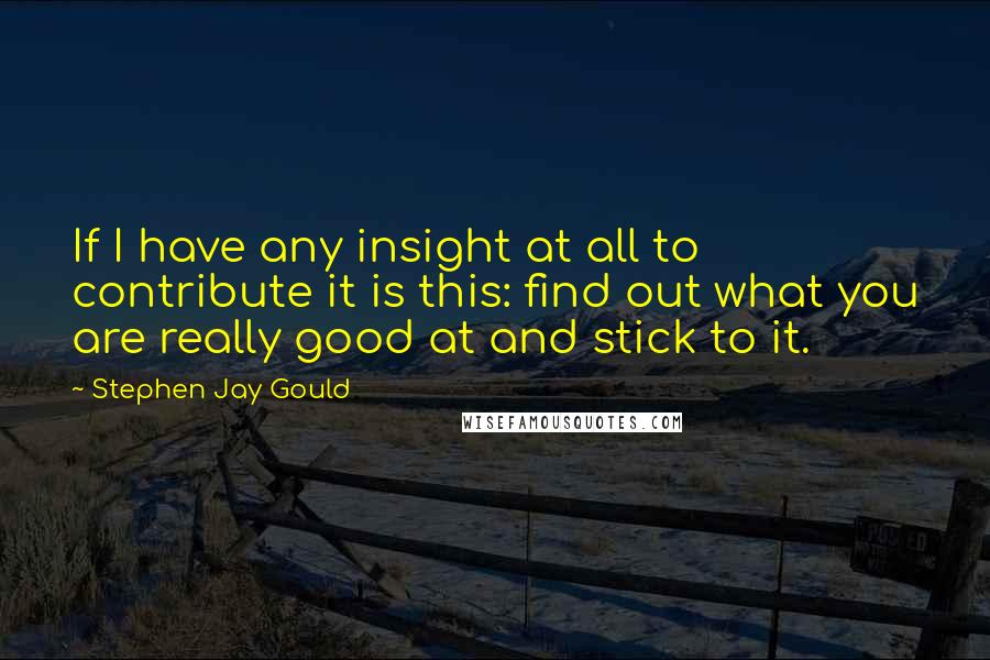 Stephen Jay Gould quotes: If I have any insight at all to contribute it is this: find out what you are really good at and stick to it.
