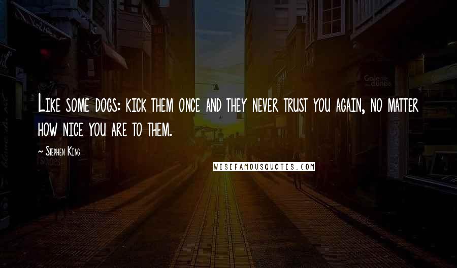 Stephen King quotes: Like some dogs: kick them once and they never trust you again, no matter how nice you are to them.