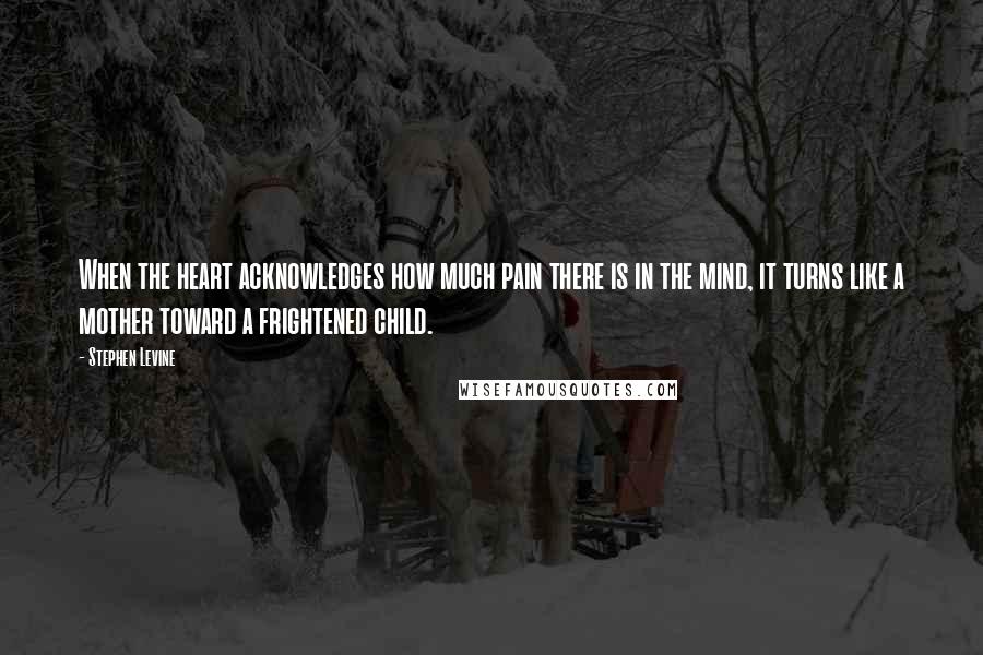 Stephen Levine quotes: When the heart acknowledges how much pain there is in the mind, it turns like a mother toward a frightened child.