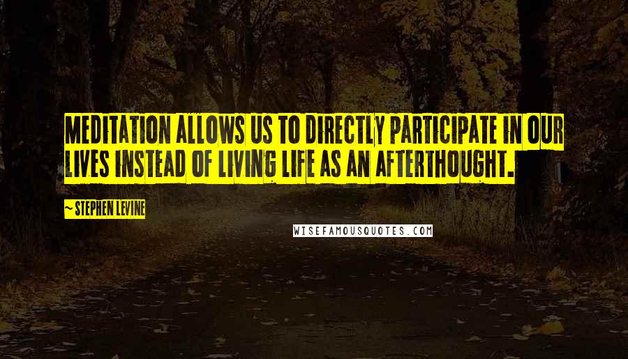 Stephen Levine quotes: Meditation allows us to directly participate in our lives instead of living life as an afterthought.