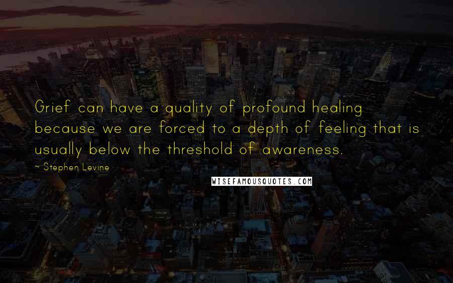 Stephen Levine quotes: Grief can have a quality of profound healing because we are forced to a depth of feeling that is usually below the threshold of awareness.