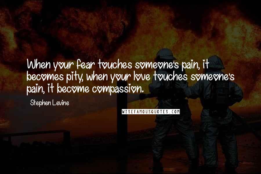 Stephen Levine quotes: When your fear touches someone's pain, it becomes pity, when your love touches someone's pain, it become compassion.