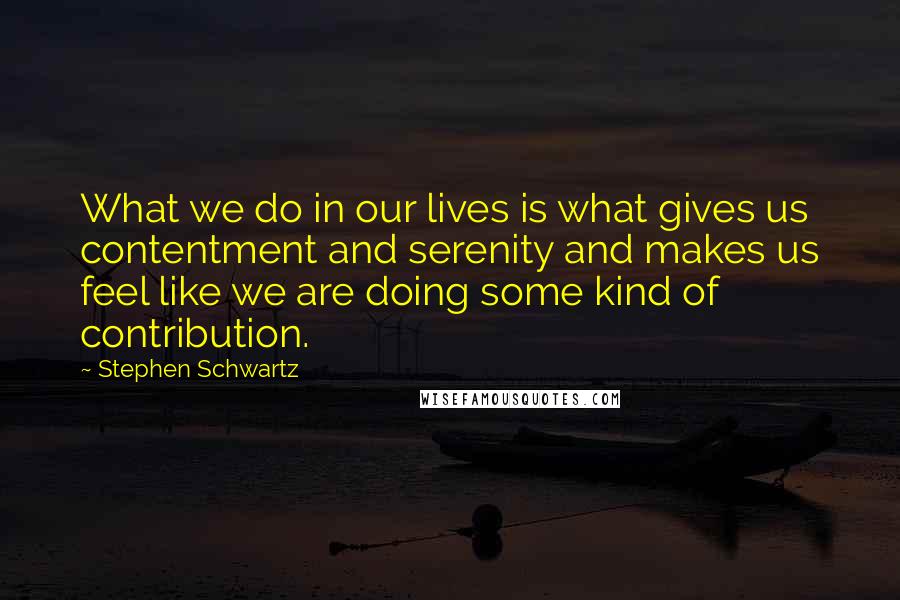 Stephen Schwartz quotes: What we do in our lives is what gives us contentment and serenity and makes us feel like we are doing some kind of contribution.