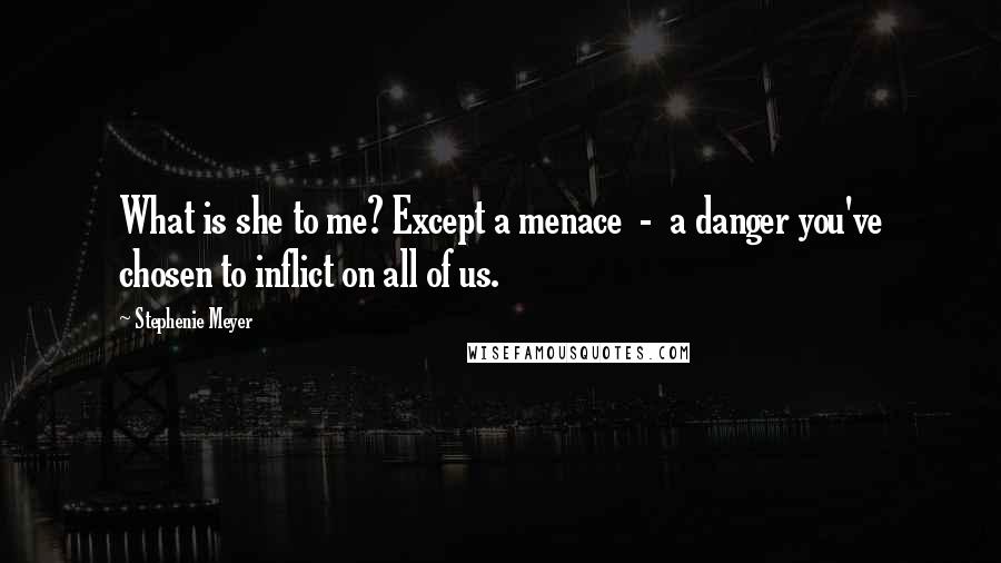 Stephenie Meyer quotes: What is she to me? Except a menace - a danger you've chosen to inflict on all of us.