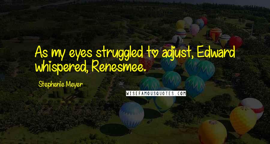 Stephenie Meyer quotes: As my eyes struggled to adjust, Edward whispered, Renesmee.