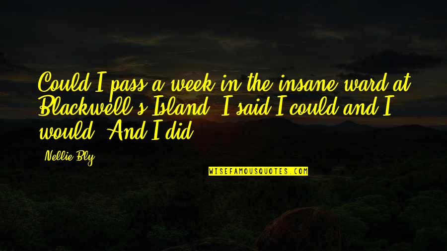 Steppler Honey Quotes By Nellie Bly: Could I pass a week in the insane Steppler Honey Quotes By Nellie Bly: Could I pass a week in the insane