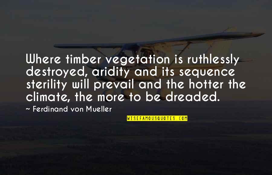 Sterility Quotes By Ferdinand Von Mueller: Where timber vegetation is ruthlessly destroyed, aridity and