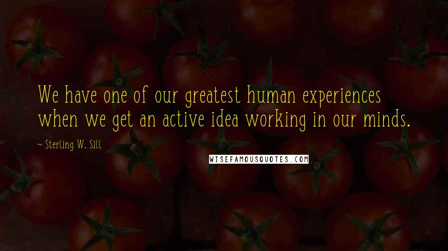 Sterling W. Sill quotes: We have one of our greatest human experiences when we get an active idea working in our minds.
