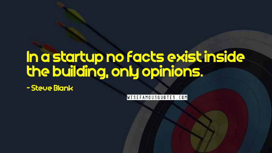 Steve Blank quotes: In a startup no facts exist inside the building, only opinions.