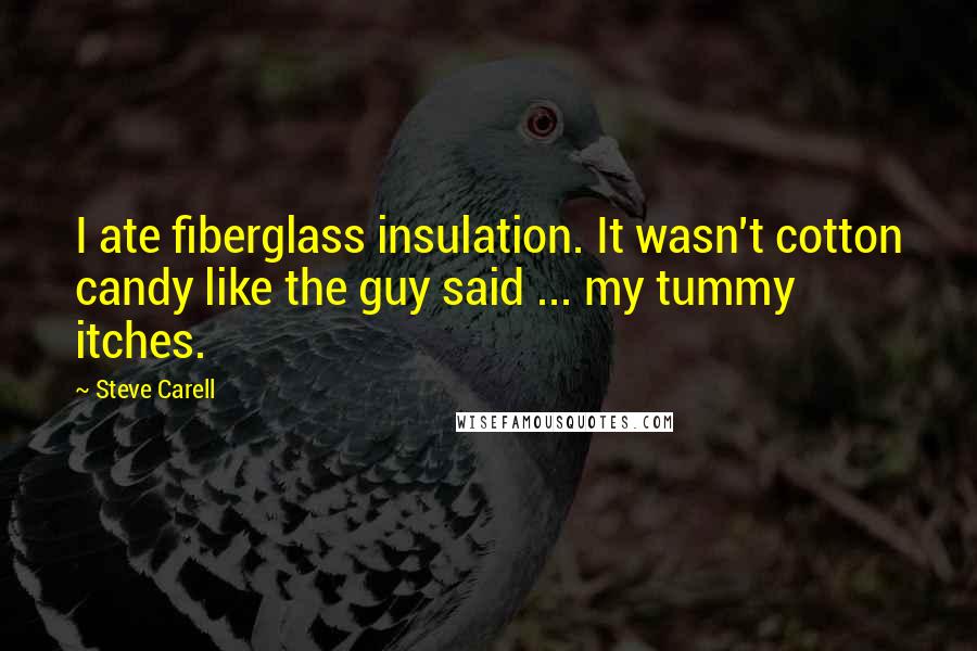 Steve Carell quotes: I ate fiberglass insulation. It wasn't cotton candy like the guy said ... my tummy itches. Steve Carell quotes: I ate fiberglass insulation. It wasn't cotton candy like the guy said ... my tummy itches.