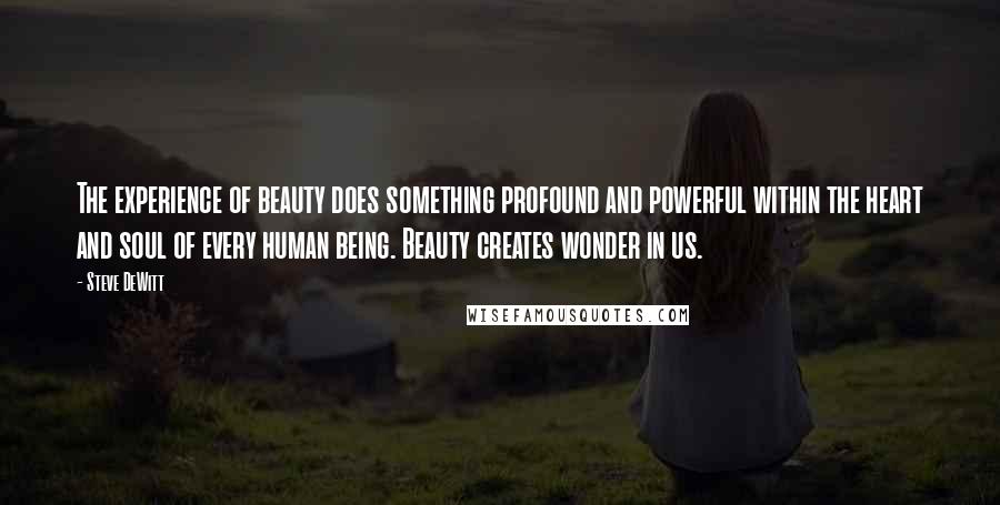 Steve DeWitt quotes: The experience of beauty does something profound and powerful within the heart and soul of every human being. Beauty creates wonder in us.