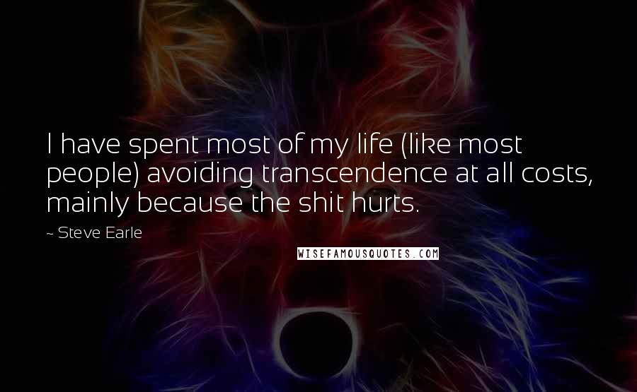 Steve Earle quotes: I have spent most of my life (like most people) avoiding transcendence at all costs, mainly because the shit hurts.