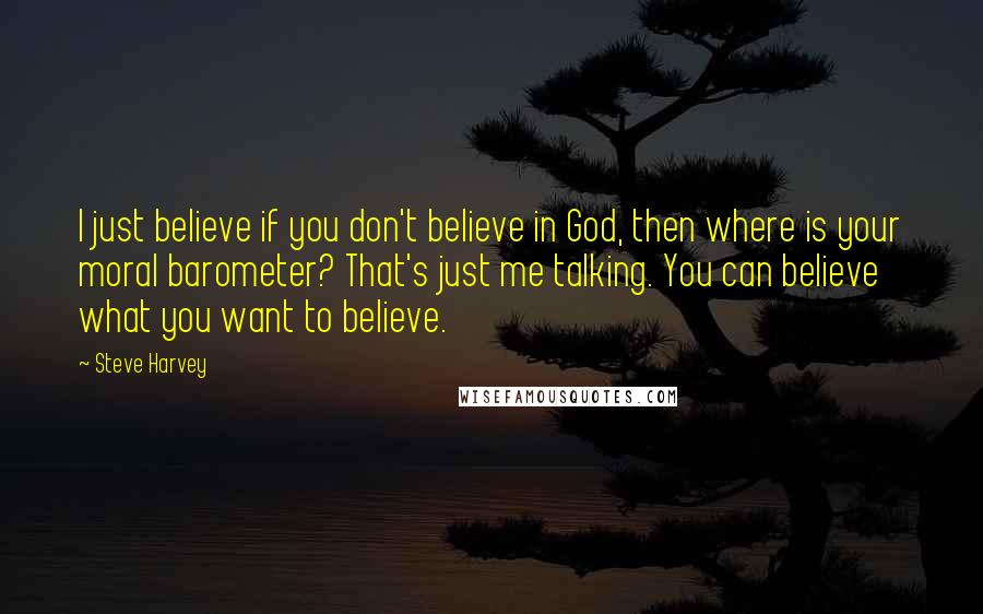 Steve Harvey quotes: I just believe if you don't believe in God, then where is your moral barometer? That's just me talking. You can believe what you want to believe.