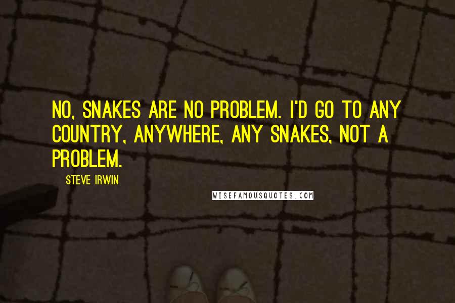 Steve Irwin quotes: No, snakes are no problem. I'd go to any country, anywhere, any snakes, not a problem.