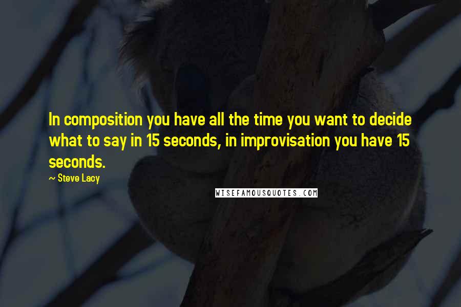 Steve Lacy quotes: In composition you have all the time you want to decide what to say in 15 seconds, in improvisation you have 15 seconds.