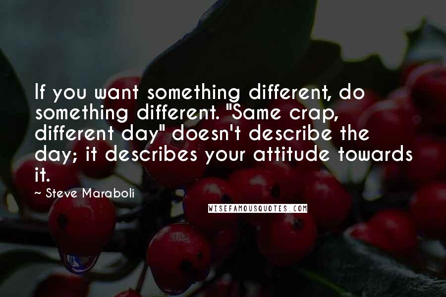 Steve Maraboli quotes: If you want something different, do something different. "Same crap, different day" doesn't describe the day; it describes your attitude towards it.