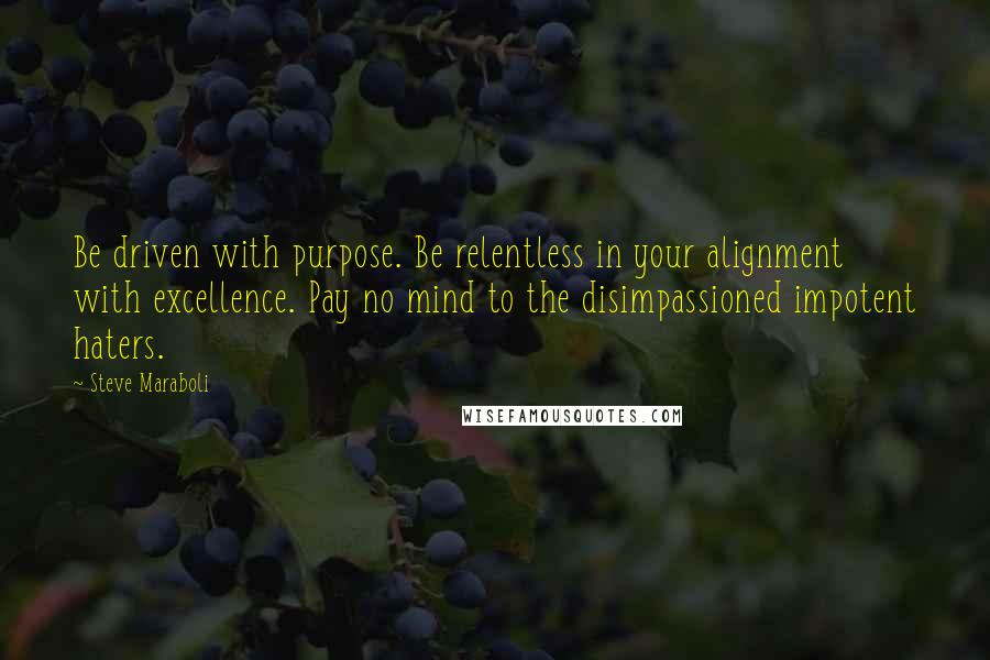 Steve Maraboli quotes: Be driven with purpose. Be relentless in your alignment with excellence. Pay no mind to the disimpassioned impotent haters.