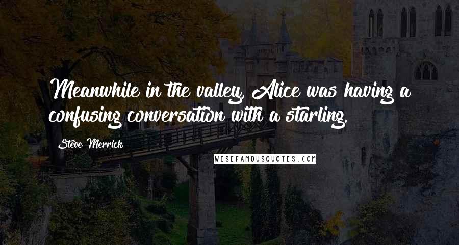 Steve Merrick quotes: Meanwhile in the valley, Alice was having a confusing conversation with a starling.