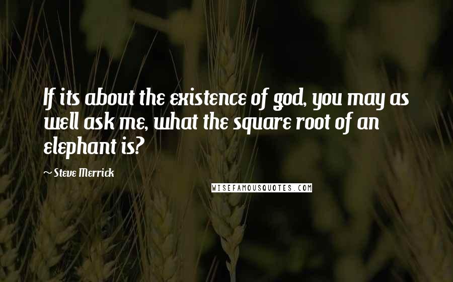 Steve Merrick quotes: If its about the existence of god, you may as well ask me, what the square root of an elephant is?