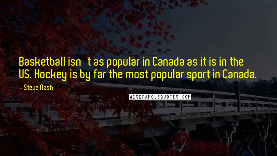 Steve Nash quotes: Basketball isn't as popular in Canada as it is in the US. Hockey is by far the most popular sport in Canada.