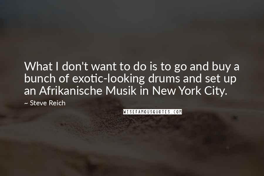 Steve Reich quotes: What I don't want to do is to go and buy a bunch of exotic-looking drums and set up an Afrikanische Musik in New York City.
