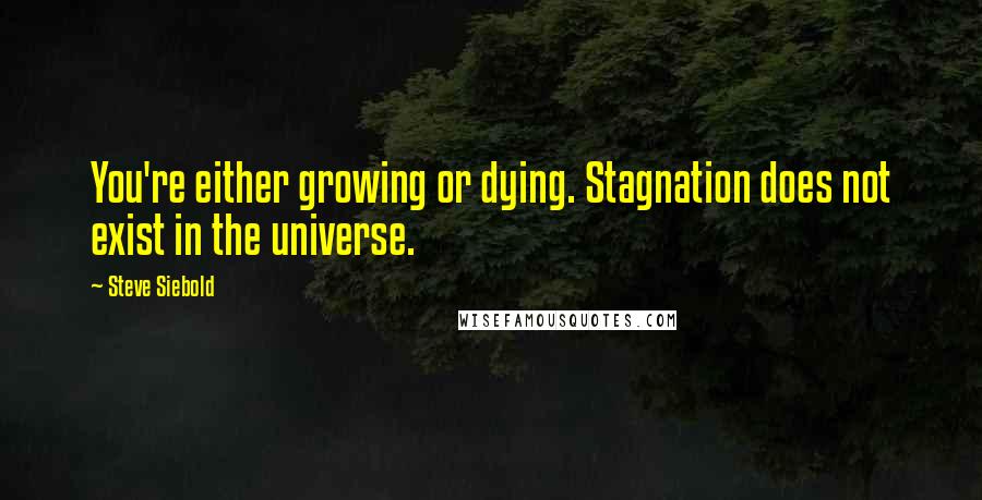Steve Siebold quotes: You're either growing or dying. Stagnation does not exist in the universe.
