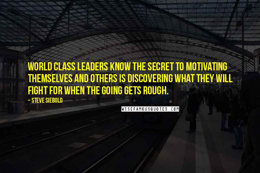 Steve Siebold quotes: World Class leaders know the secret to motivating themselves and others is discovering what they will fight for when the going gets rough.