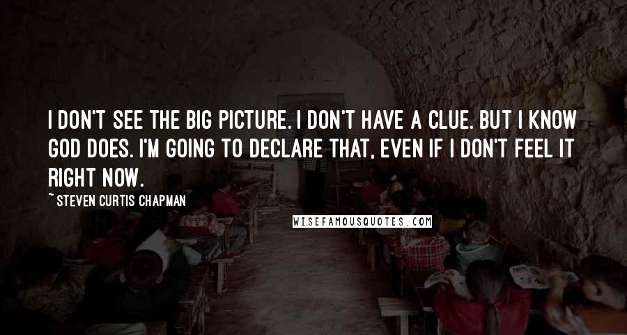 Steven Curtis Chapman quotes: I don't see the big picture. I don't have a clue. But I know God does. I'm going to declare that, even if I don't feel it right now.