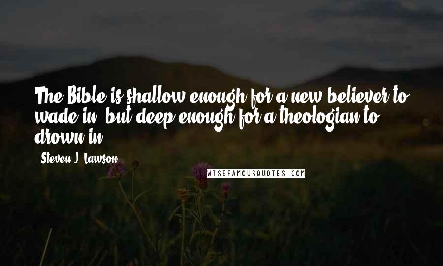 Steven J. Lawson quotes: The Bible is shallow enough for a new believer to wade in, but deep enough for a theologian to drown in.