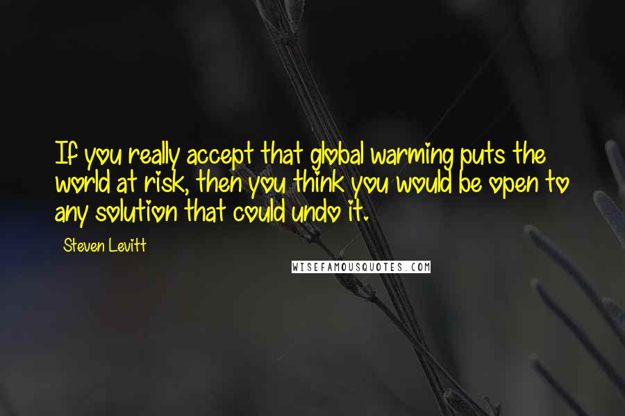 Steven Levitt quotes: If you really accept that global warming puts the world at risk, then you think you would be open to any solution that could undo it.