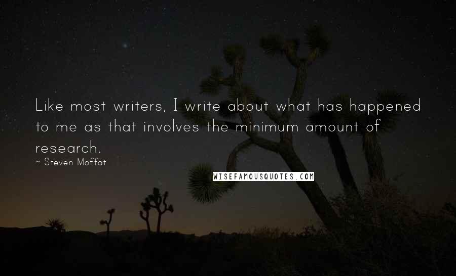 Steven Moffat quotes: Like most writers, I write about what has happened to me as that involves the minimum amount of research.