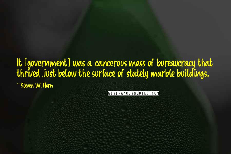 Steven W. Horn quotes: It [government] was a cancerous mass of bureaucracy that thrived just below the surface of stately marble buildings.