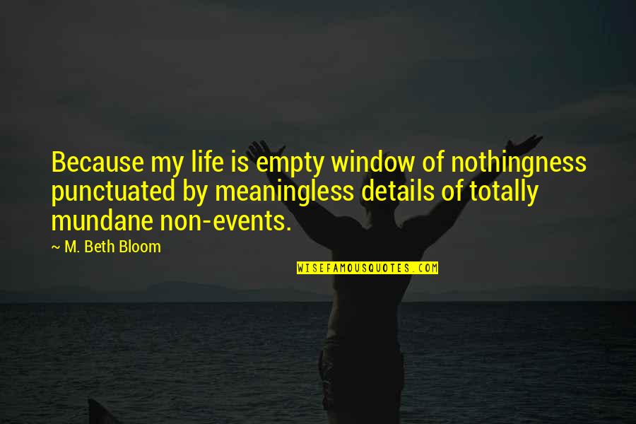 Stevii Mills Quotes By M. Beth Bloom: Because my life is empty window of nothingness Stevii Mills Quotes By M. Beth Bloom: Because my life is empty window of nothingness