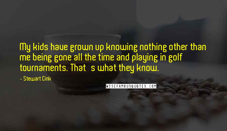 Stewart Cink quotes: My kids have grown up knowing nothing other than me being gone all the time and playing in golf tournaments. That's what they know.