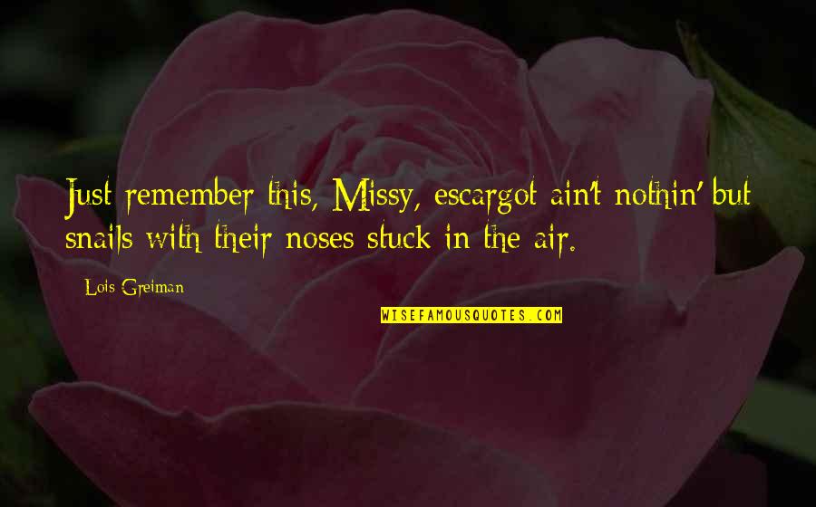 Stickboy Racing Quotes By Lois Greiman: Just remember this, Missy, escargot ain't nothin' but