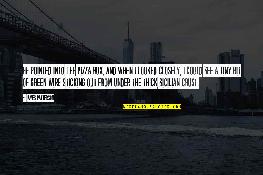 Sticking Out Quotes By James Patterson: He pointed into the pizza box, and when Sticking Out Quotes By James Patterson: He pointed into the pizza box, and when