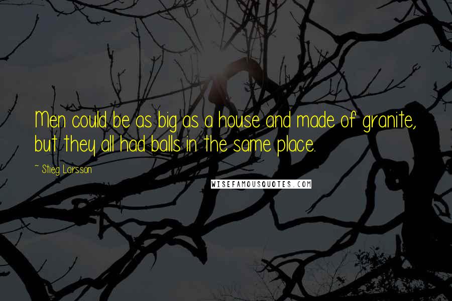 Stieg Larsson quotes: Men could be as big as a house and made of granite, but they all had balls in the same place.