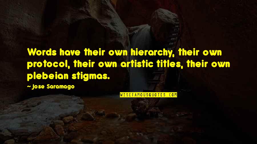 Stigmas Quotes By Jose Saramago: Words have their own hierarchy, their own protocol,