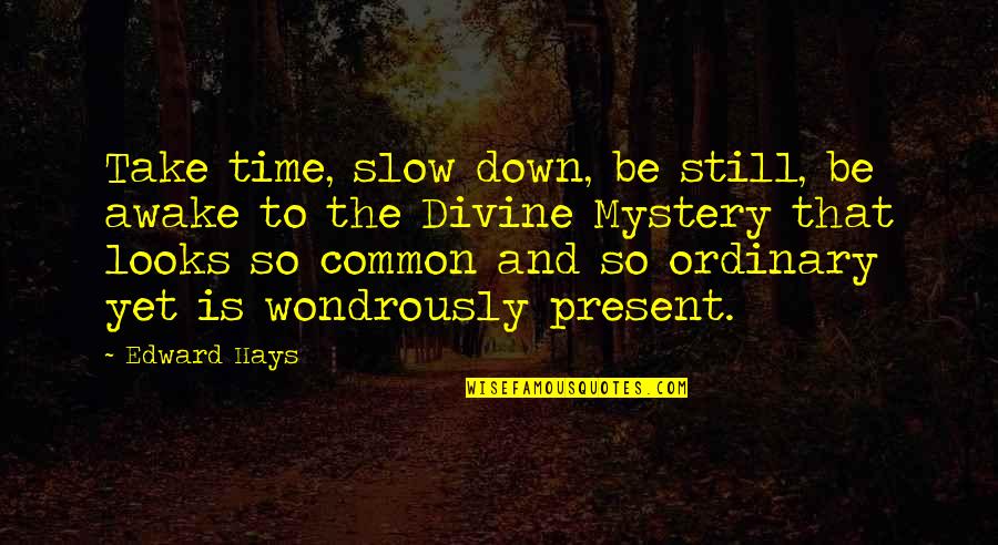 Still Awake Quotes By Edward Hays: Take time, slow down, be still, be awake