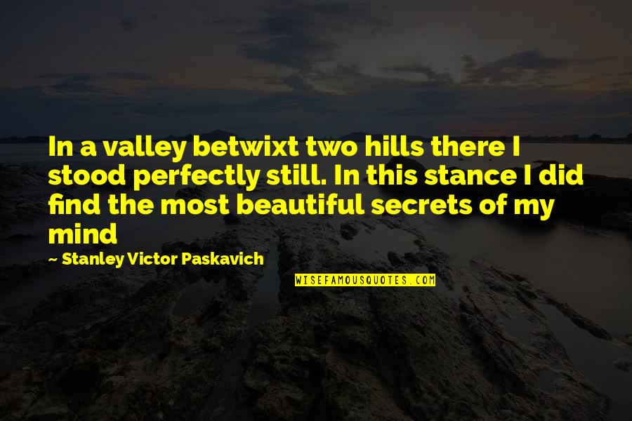 Still The Mind Quotes By Stanley Victor Paskavich: In a valley betwixt two hills there I