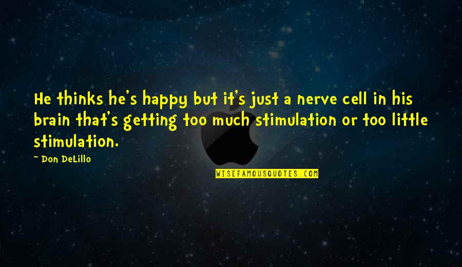 Stimulation Quotes By Don DeLillo: He thinks he's happy but it's just a