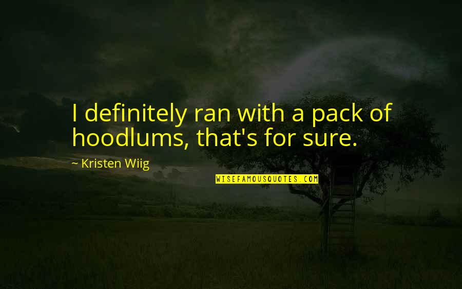 Stipetich Threshing Quotes By Kristen Wiig: I definitely ran with a pack of hoodlums,