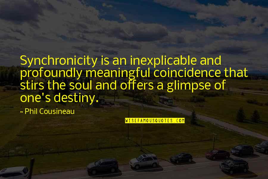 Stirs Quotes By Phil Cousineau: Synchronicity is an inexplicable and profoundly meaningful coincidence