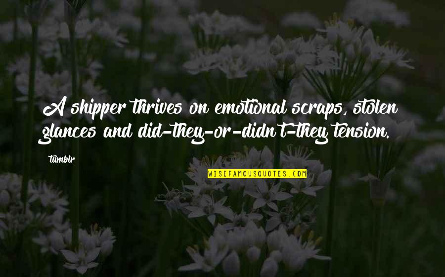 Stolen Glances Quotes By Tumblr: A shipper thrives on emotional scraps, stolen glances